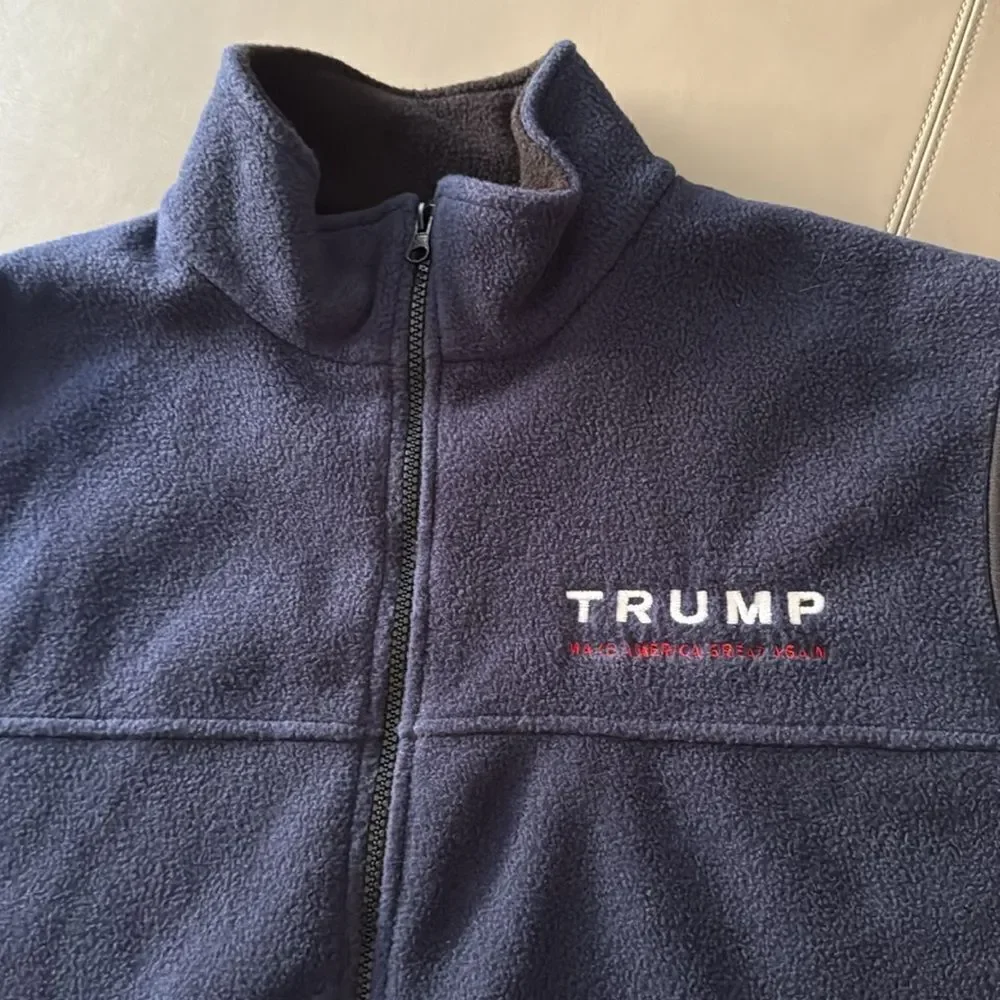 Bayside Fleece Navy Blue Men’s Zip Up Trump Logo Fleece Vest. Size  X Large.